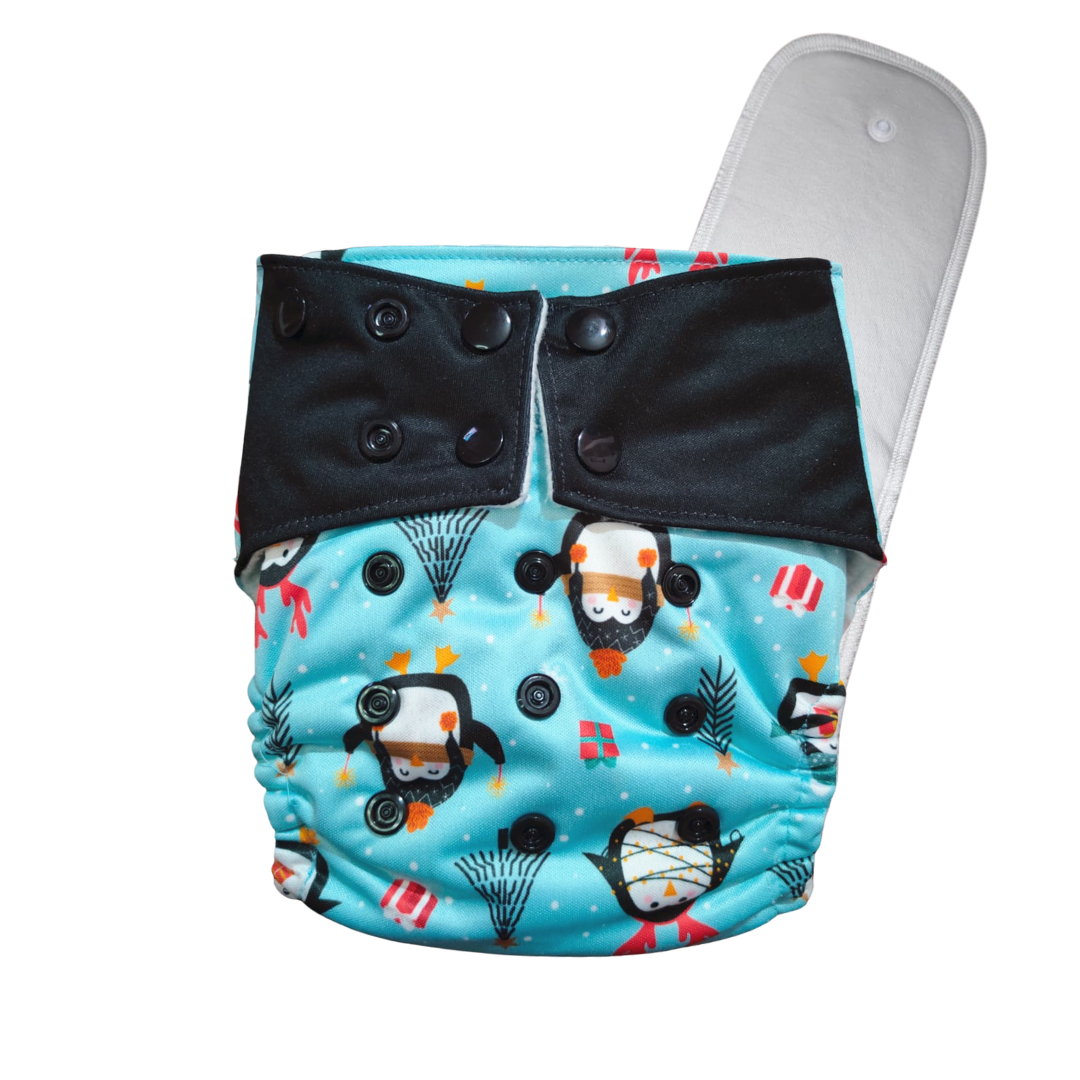 Pocket Diaper - Penguin Party (with Organic Cotton insert)