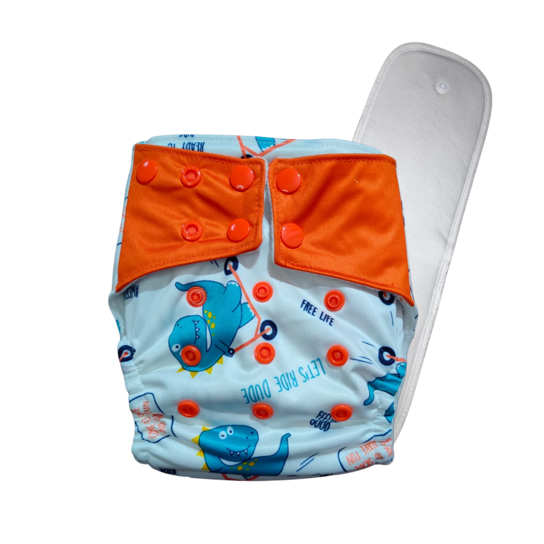 Pocket Diaper - Dino Dude (with Organic Cotton insert)