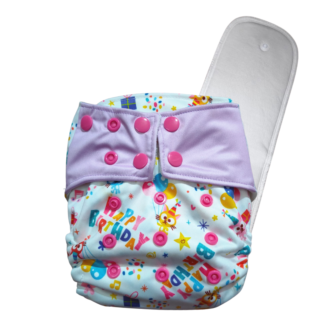 Pocket Diaper - Birthday Bums (with Organic Cotton insert)