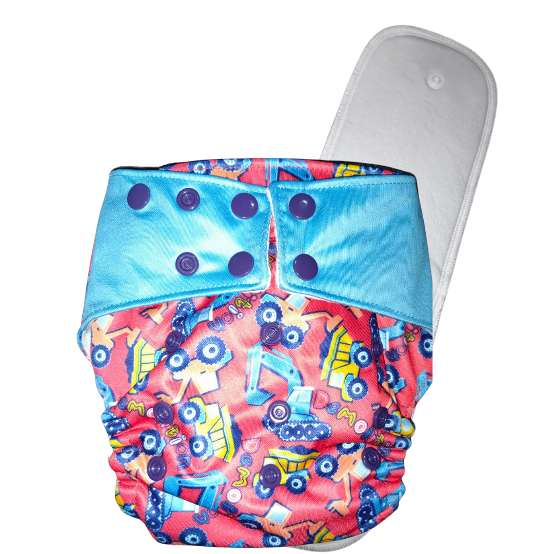Pocket Diaper - Bumdozer (with Organic Cotton insert)
