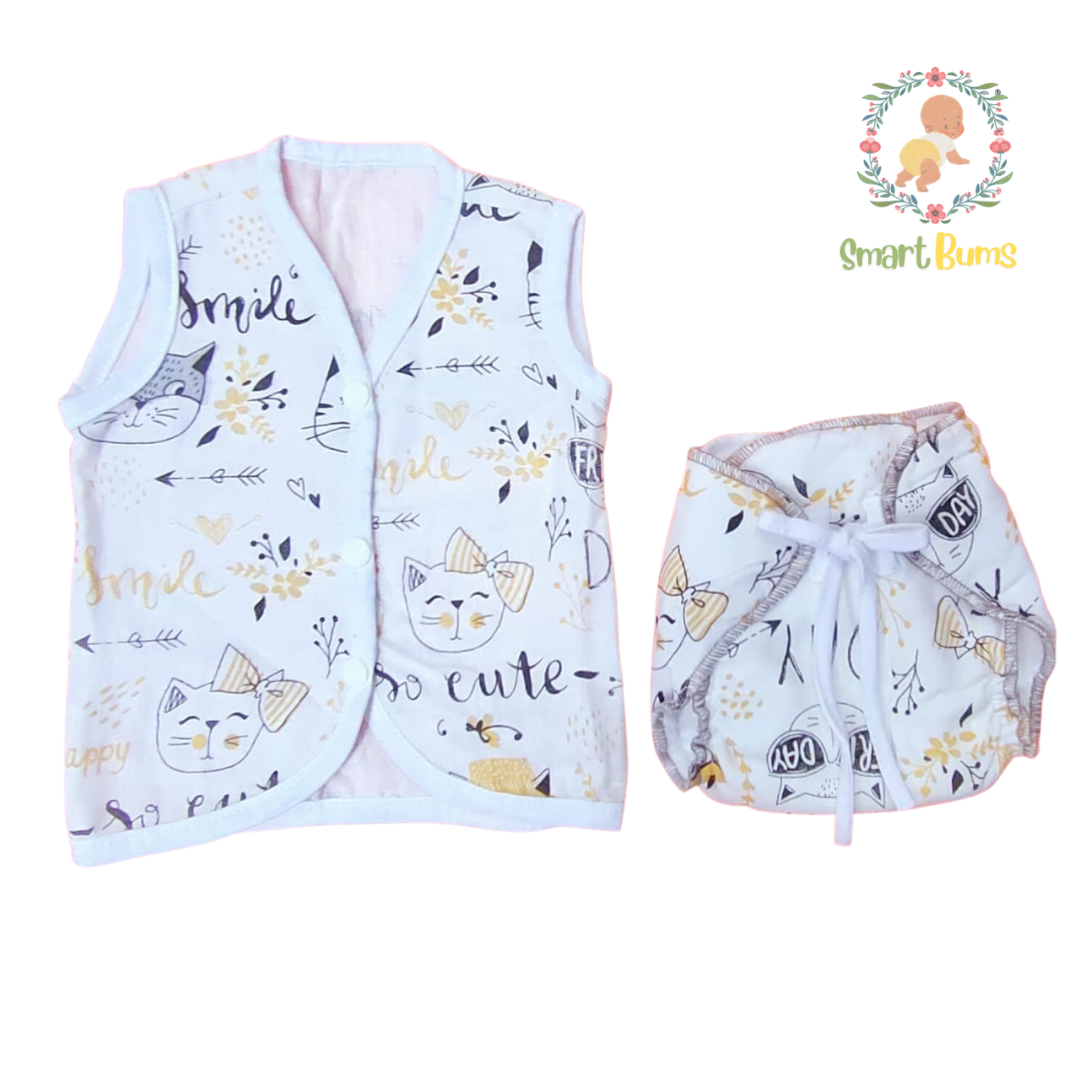 Button style jablas and nappy set -Smile (0 to 6 Months)