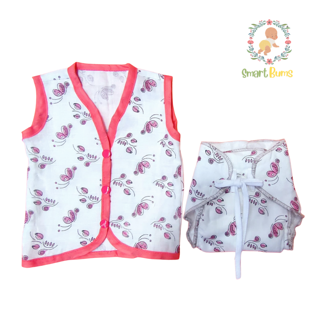 Button style jablas and nappy set -Butterfly (0 to 6 Months)