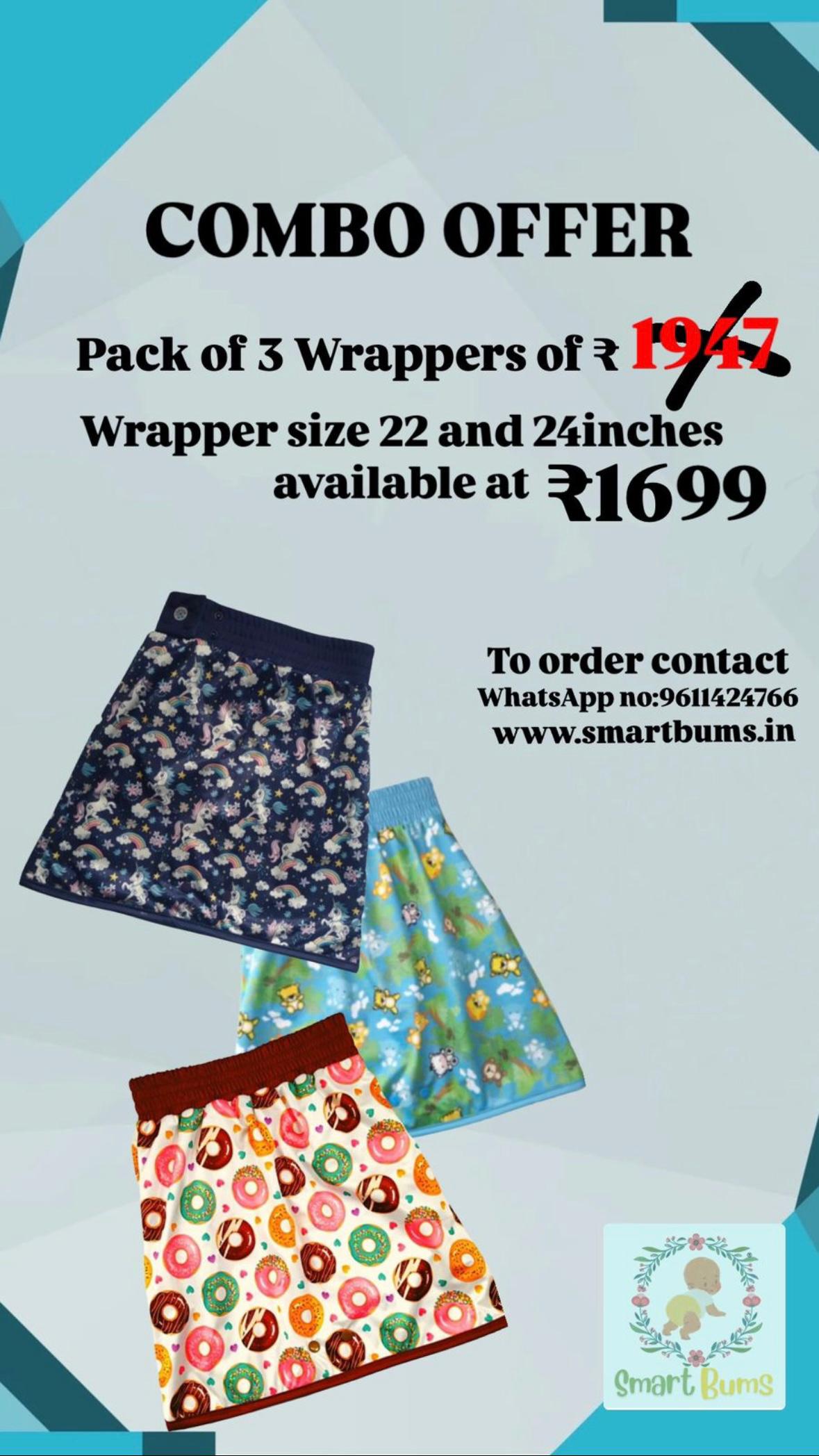 Wrappers 5 to 7 years. combo pack of 3 .waist size 22 inches
