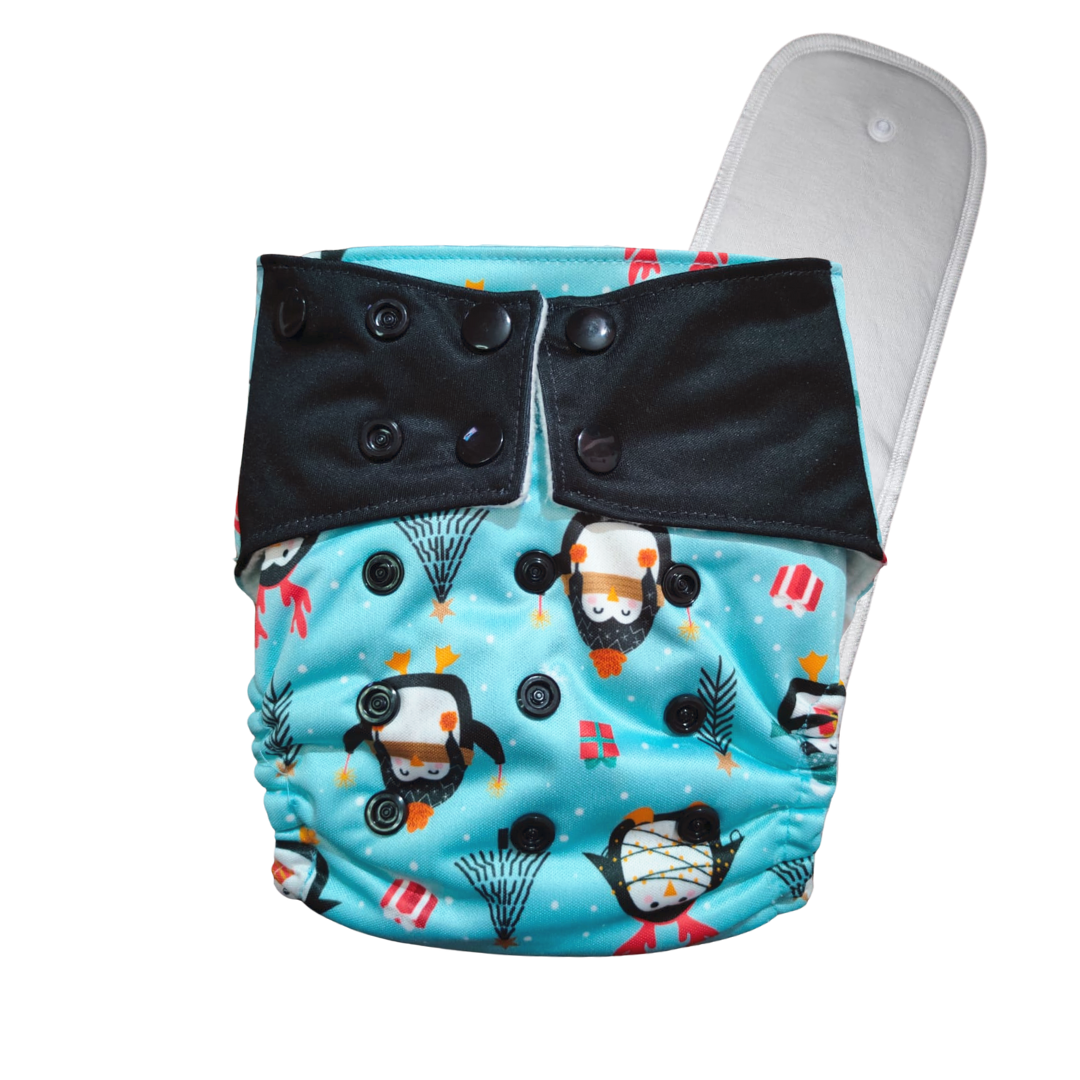 Pocket Diaper - Penguin Party  (with Organic Cotton insert)