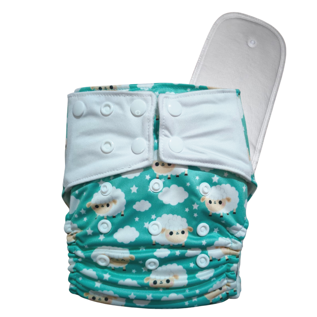 Pocket Diaper -Sheep (with Organic Cotton insert)